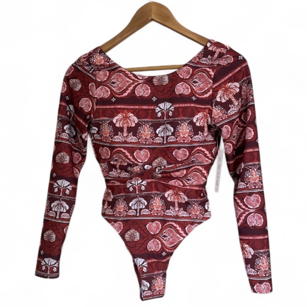 Phax Swimsuit Small Twist Front Long Sleeve One Piece Warm Brown NEW one piece